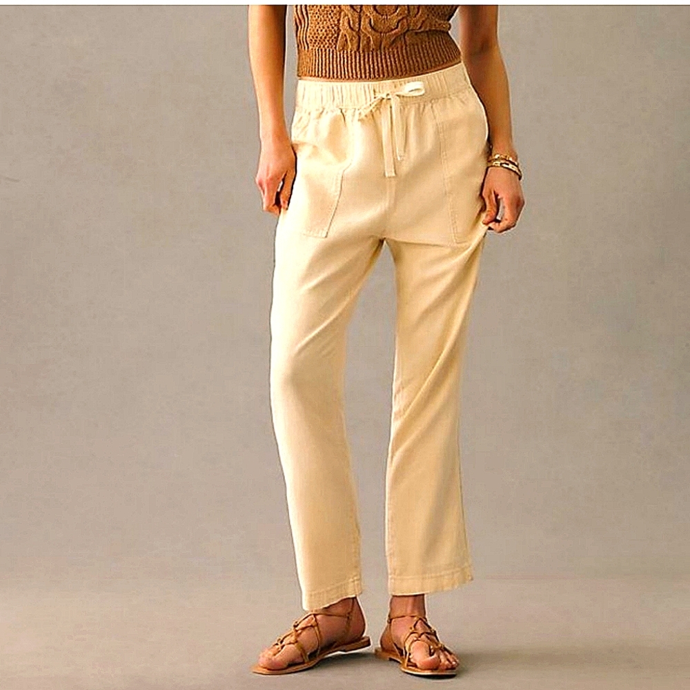 Anthropologie Pilcro Linen Drawstring linen creme summer ankle Pants Medium